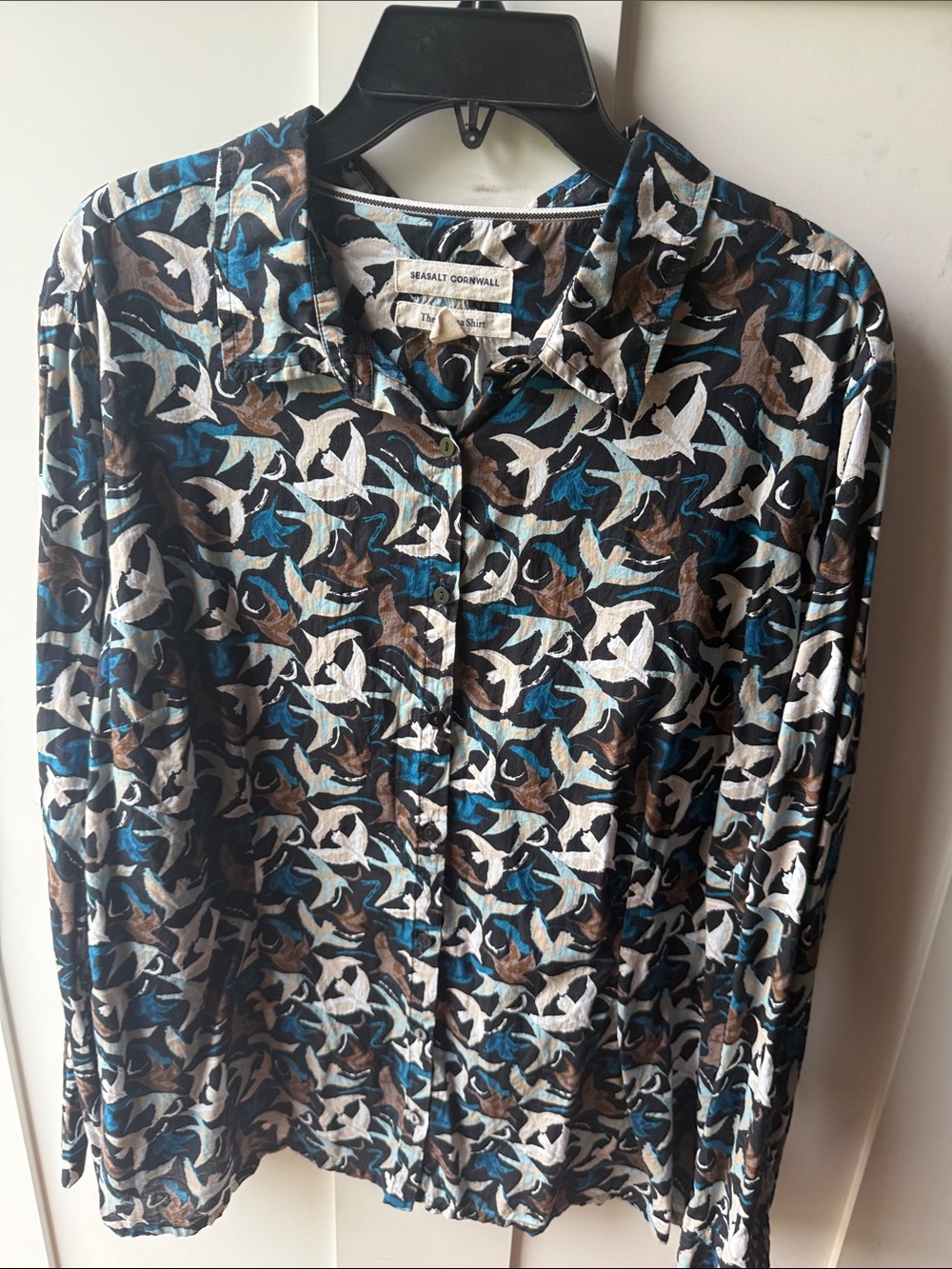 Seasalt Cornwall Printed Button-Up Blouse - Blue, Brown & White